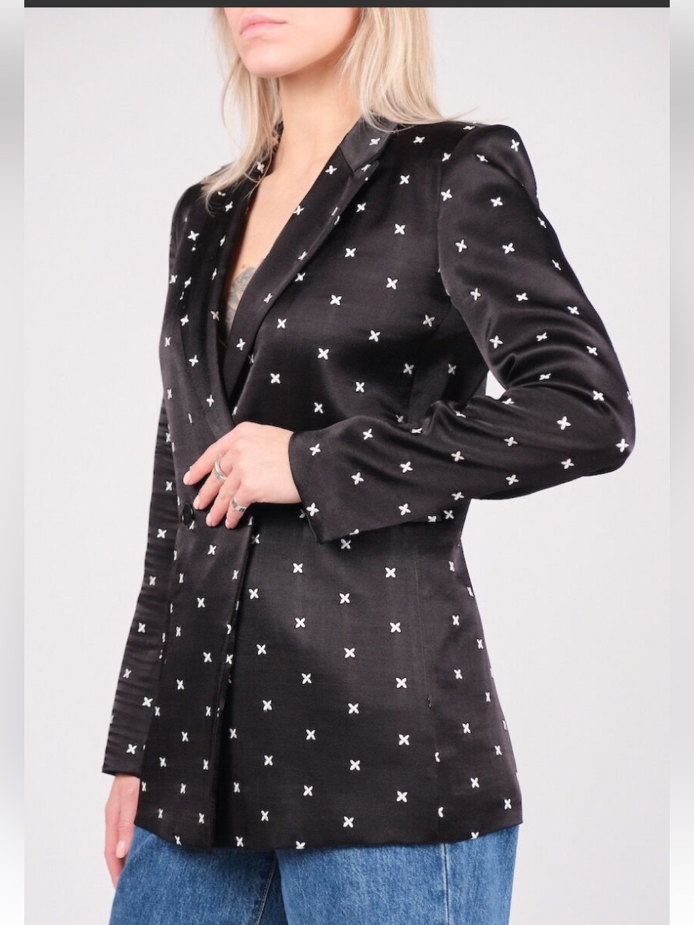 Sandro Paris Black Blazer with White Cross Print